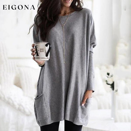 Women Long Sleeve Top Casual Pocket T-Shirt Gray __stock:50 clothes refund_fee:1200 tops