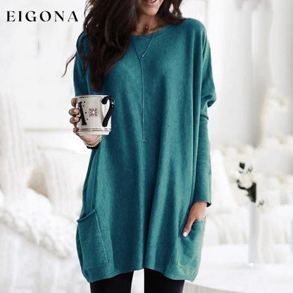Women Long Sleeve Top Casual Pocket T-Shirt Teal __stock:50 clothes refund_fee:1200 tops