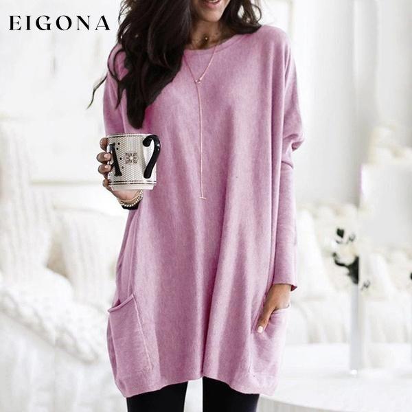 Women Long Sleeve Top Casual Pocket T-Shirt Pink __stock:50 clothes refund_fee:1200 tops