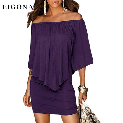 Women Off Shoulder Ruffles Bodycon Mini Dress Purple __stock:200 casual dresses clothes dresses refund_fee:1200