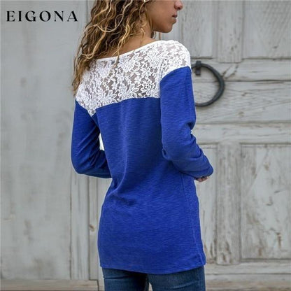 Women Round Neck Sexy Lace Casual Long-Sleeved Top __stock:100 clothes refund_fee:800 tops