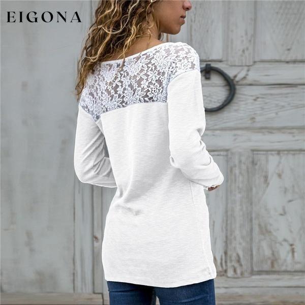 Women Round Neck Sexy Lace Casual Long-Sleeved Top __stock:100 clothes refund_fee:800 tops