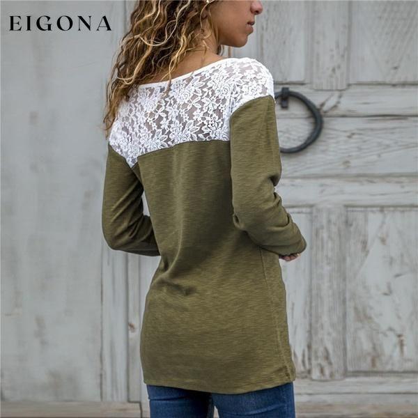 Women Round Neck Sexy Lace Casual Long-Sleeved Top __stock:100 clothes refund_fee:800 tops