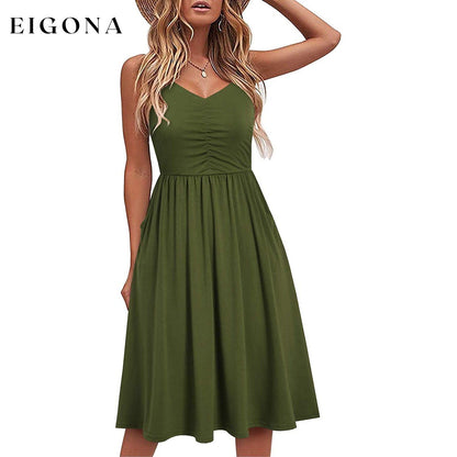 Women Sleeveless Cotton Summer Beach Dress Army Green __stock:200 casual dresses clothes dresses refund_fee:1200