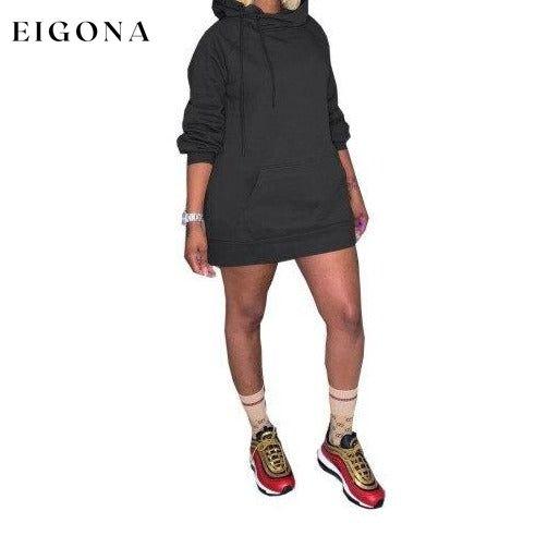 Women Solid Color Knitted Oversized Hooded Dress Casual Streetwear Black casual dresses clothes dresses Low stock refund_fee:1200