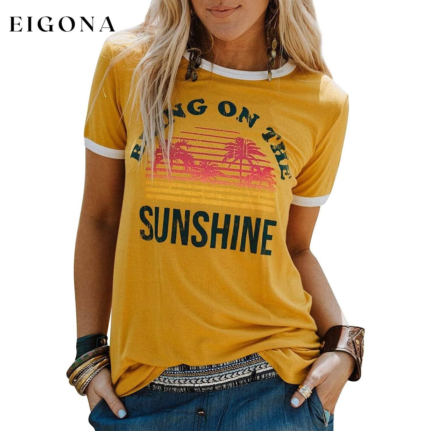 Women Sunshine Graphic Long Sleeves Tees Blouses Yellow __stock:200 clothes refund_fee:800 tops