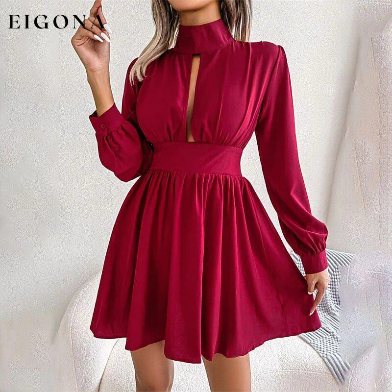 Women's A Line Turtleneck Mini Dress Red __stock:200 casual dresses clothes dresses refund_fee:1200