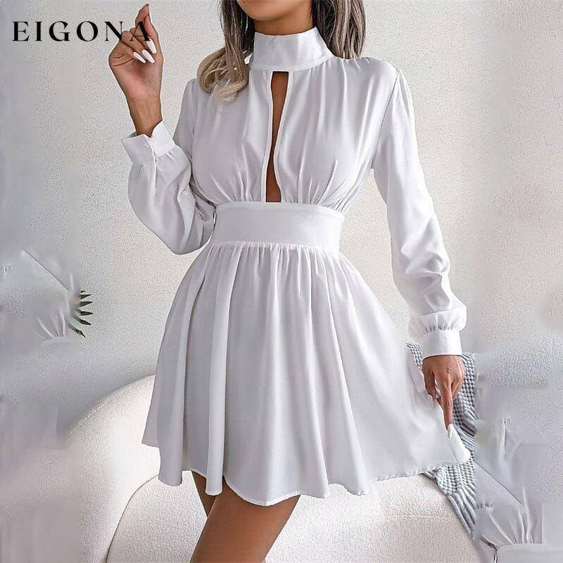 Women's A Line Turtleneck Mini Dress White __stock:200 casual dresses clothes dresses refund_fee:1200