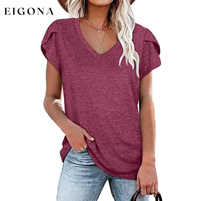 Women's Athleisure T-Shirt V-Neck Top Wine Red __stock:200 clothes refund_fee:800 tops