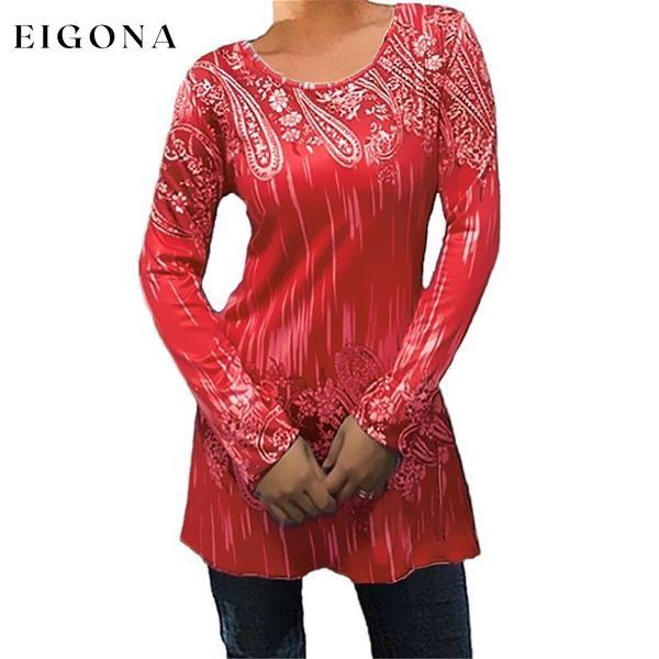 Womens Autumn Round Neck Long Sleeves Red __stock:50 clothes refund_fee:800 tops