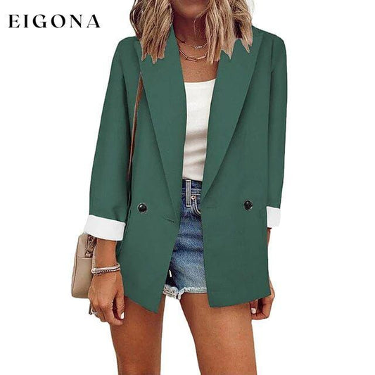 Women's Basic Double Breasted Solid Colored Blazer Green __stock:200 Jackets & Coats refund_fee:1200