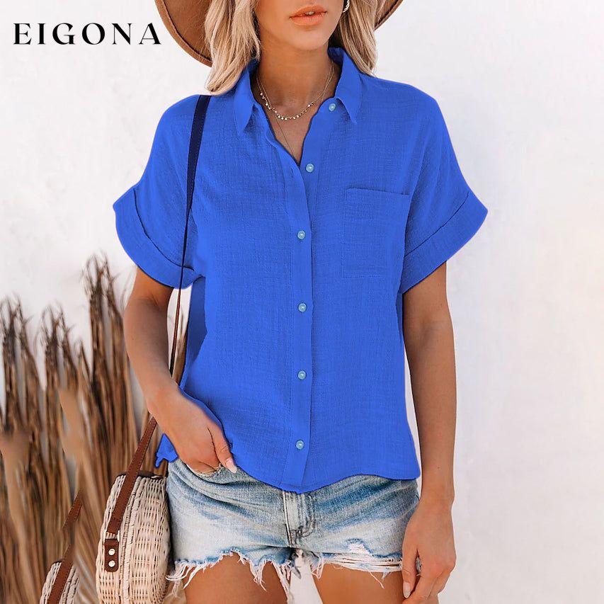 Women's Basic Solid Color Top Shirt Blue __stock:200 clothes refund_fee:800 tops