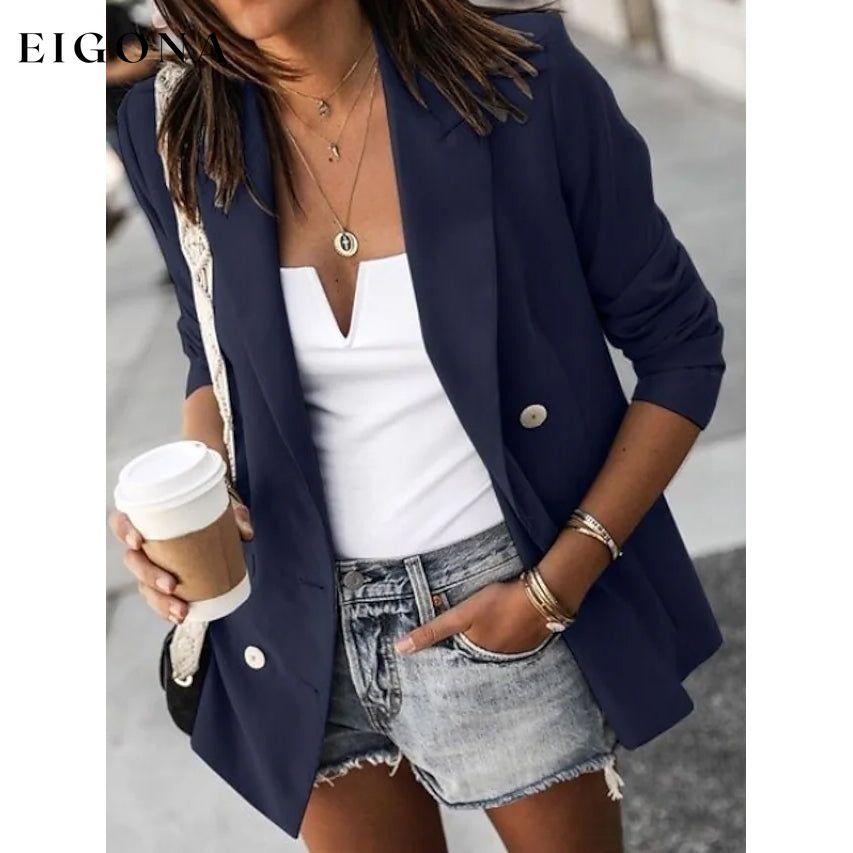 Women's Blazer Solid Color Classic Style Navy __stock:200 Jackets & Coats Low stock refund_fee:1200