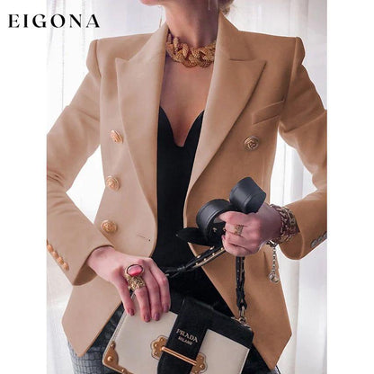 Women's Blazer Solid Color Vintage Style Casual Long Sleeve Coat Khaki __stock:200 Jackets & Coats refund_fee:1200