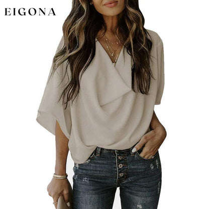 Women's Blouse Plain V Neck Basic Tops Almond __stock:200 clothes refund_fee:1200 tops