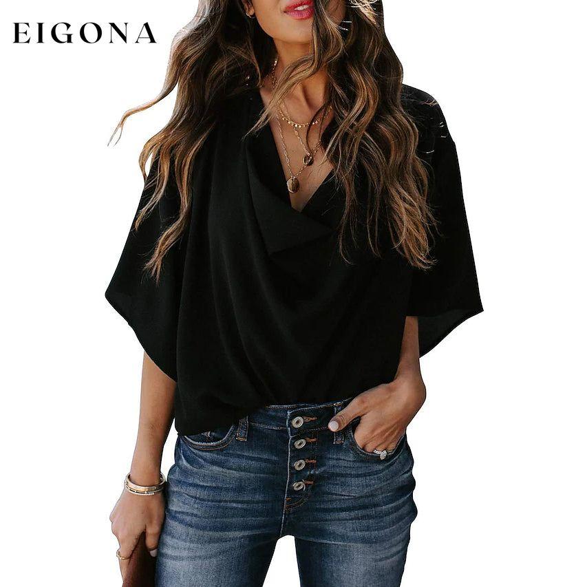 Women's Blouse Plain V Neck Basic Tops Black __stock:200 clothes refund_fee:1200 tops