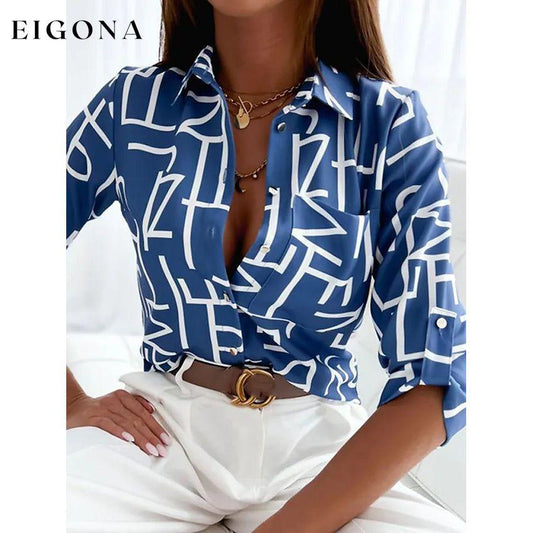 Women's Blouse Shirt Button Pocket Long Sleeve Blue __stock:200 clothes refund_fee:1200 tops