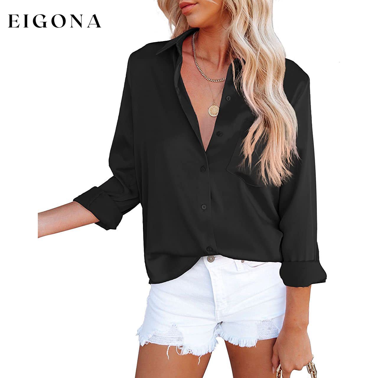 Women's Button Down Shirts Satin V Neck Long Sleeve __stock:200 clothes refund_fee:1200 tops