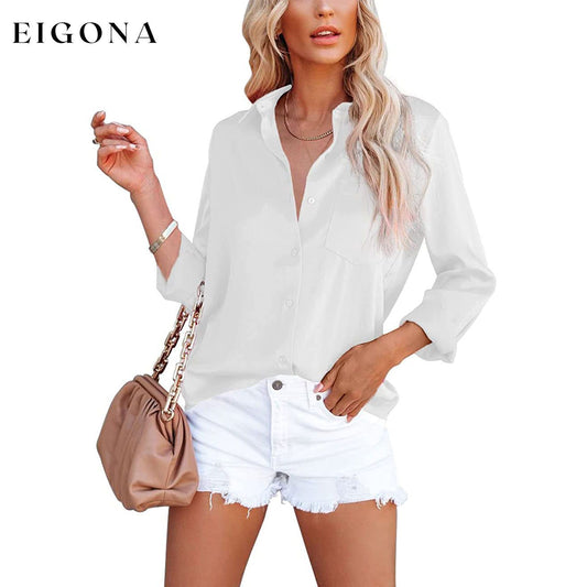 Women's Button Down Shirts Satin V Neck Long Sleeve White __stock:200 clothes refund_fee:1200 tops