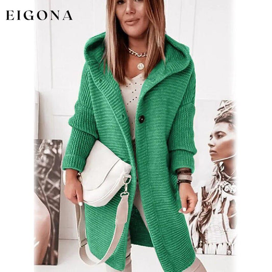 Women's Button Knitted Cardigan Sweater Green __stock:200 Jackets & Coats refund_fee:1200
