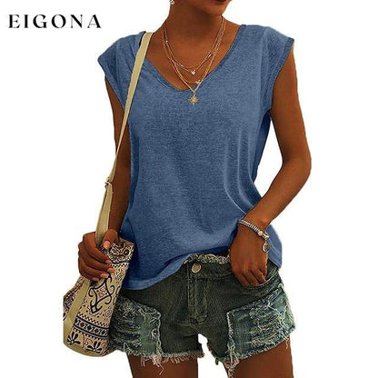 Women's Cap Sleeve T-Shirt Casual Loose Fit Tank Top Blue __stock:200 clothes refund_fee:1200 tops
