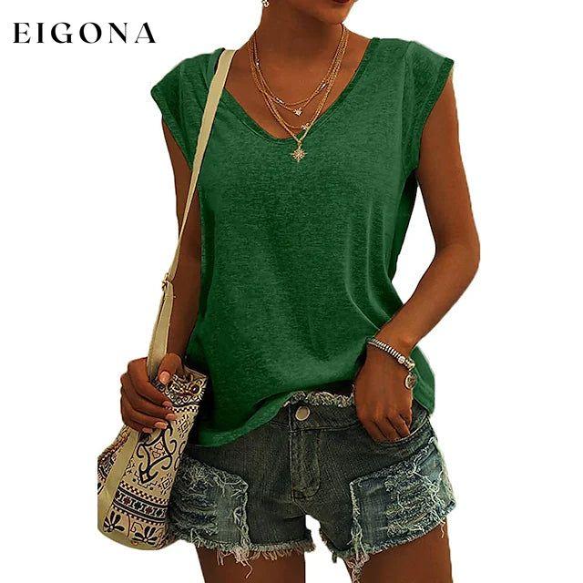 Women's Cap Sleeve T-Shirt Casual Loose Fit Tank Top Green __stock:200 clothes refund_fee:1200 tops