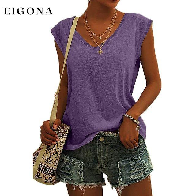 Women's Cap Sleeve T-Shirt Casual Loose Fit Tank Top Purple __stock:200 clothes refund_fee:1200 tops