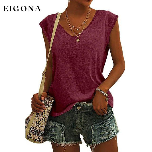 Women's Cap Sleeve T-Shirt Casual Loose Fit Tank Top Wine Red __stock:200 clothes refund_fee:1200 tops