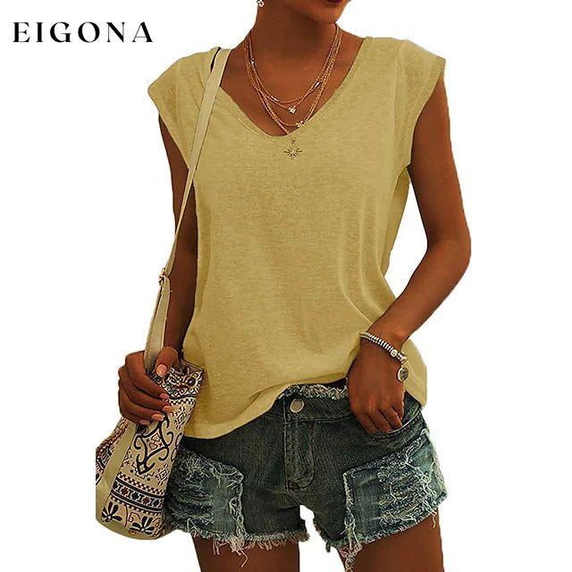 Women's Cap Sleeve T-Shirt Casual Loose Fit Tank Top Yellow __stock:200 clothes refund_fee:1200 tops