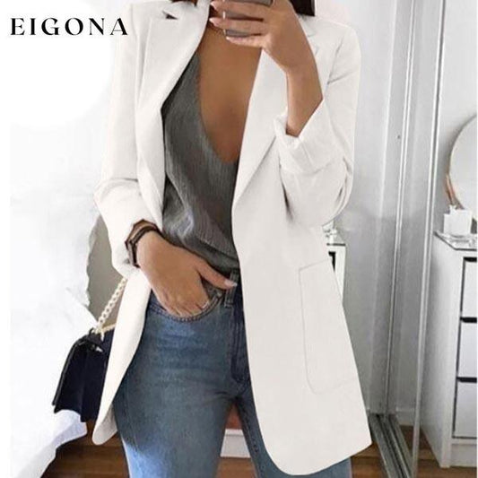 Womens Cardigan Jackets Open Front Solid Color Casual Oversized Long Blazer White __stock:50 Jackets & Coats refund_fee:1200