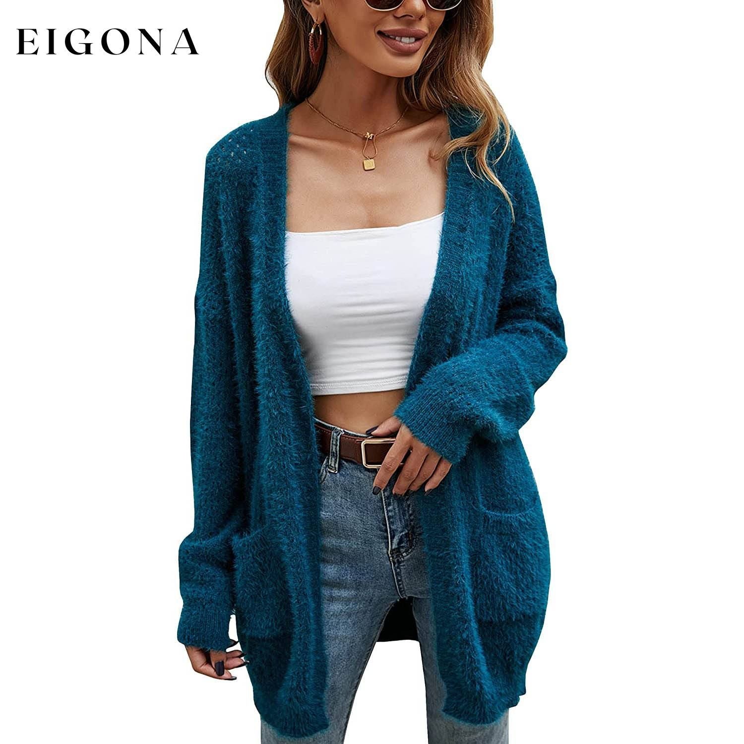 Women's Cardigan Knitted Sweater Jacket Blue __stock:500 Jackets & Coats refund_fee:1200