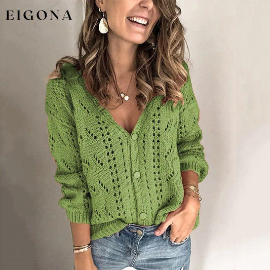 Women's Cardigan Open Knit Long Sleeve Green __stock:200 clothes refund_fee:1200 tops
