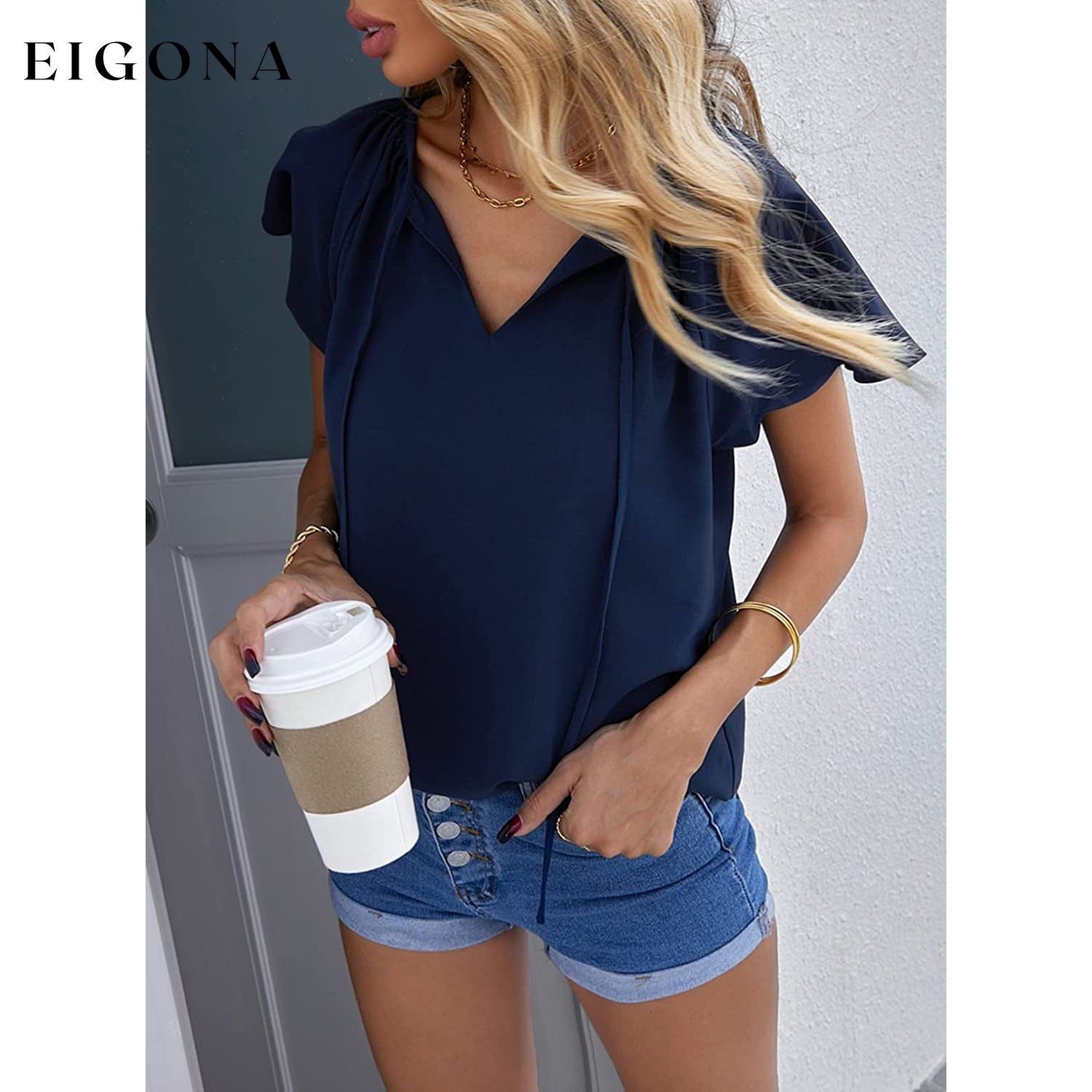 Women's Casual Boho V Neck Tops Drawstring T Shirt __stock:200 clothes refund_fee:1200 tops