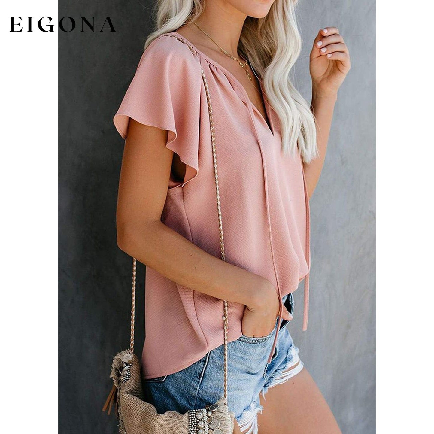 Women's Casual Boho V Neck Tops Drawstring T Shirt __stock:200 clothes refund_fee:1200 tops