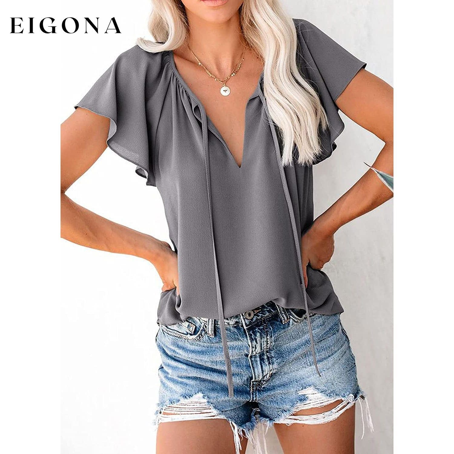 Women's Casual Boho V Neck Tops Drawstring T Shirt __stock:200 clothes refund_fee:1200 tops