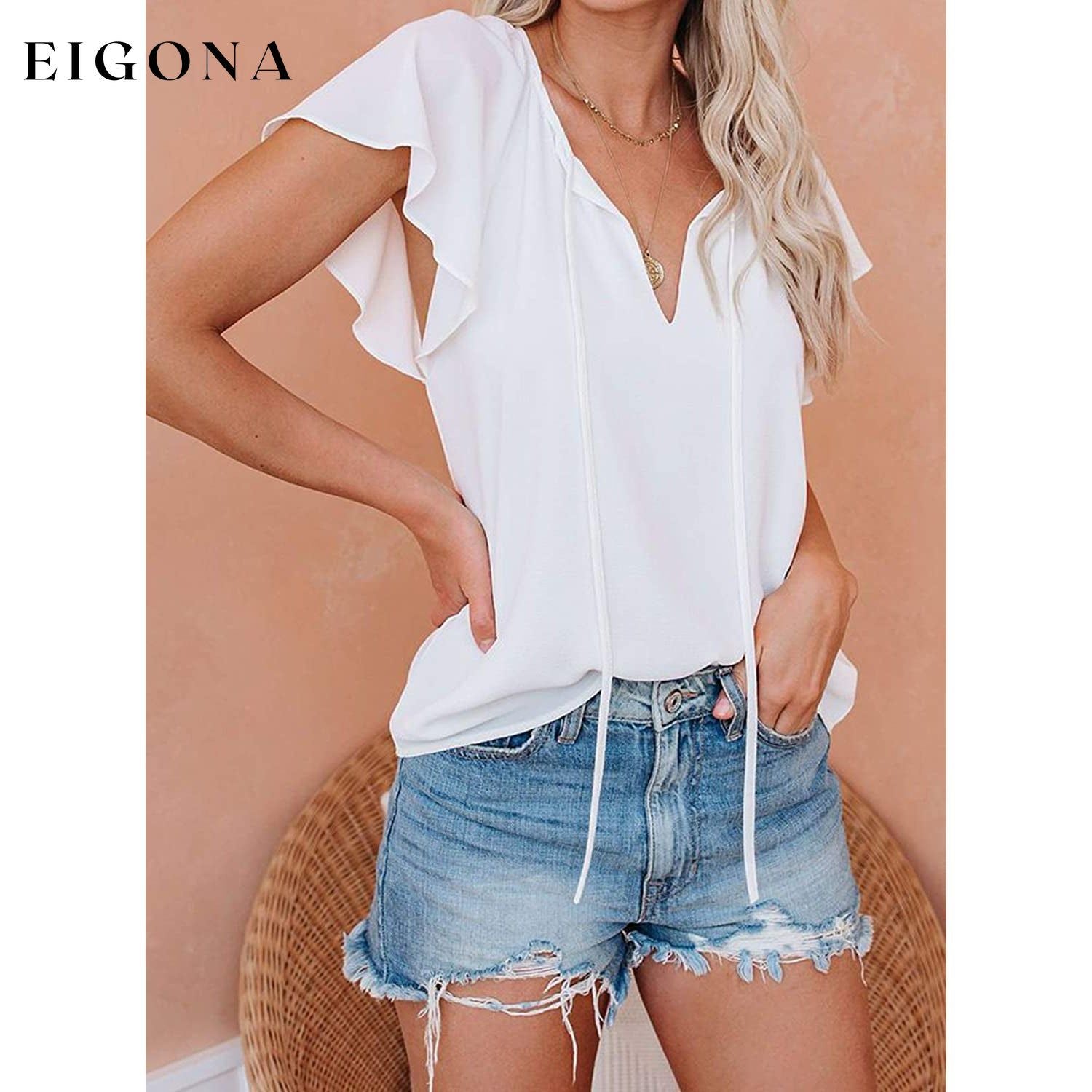 Women's Casual Boho V Neck Tops Drawstring T Shirt __stock:200 clothes refund_fee:1200 tops