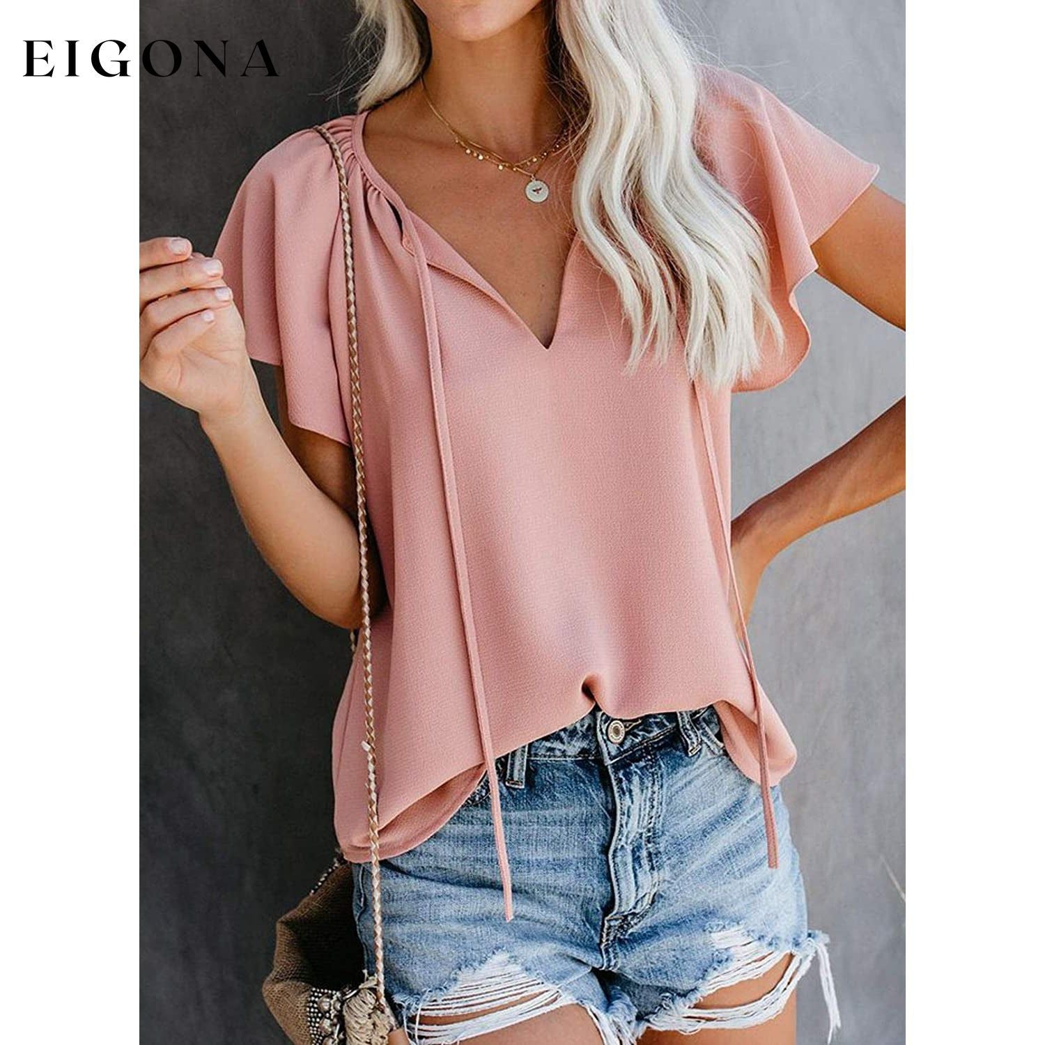 Women's Casual Boho V Neck Tops Drawstring T Shirt __stock:200 clothes refund_fee:1200 tops