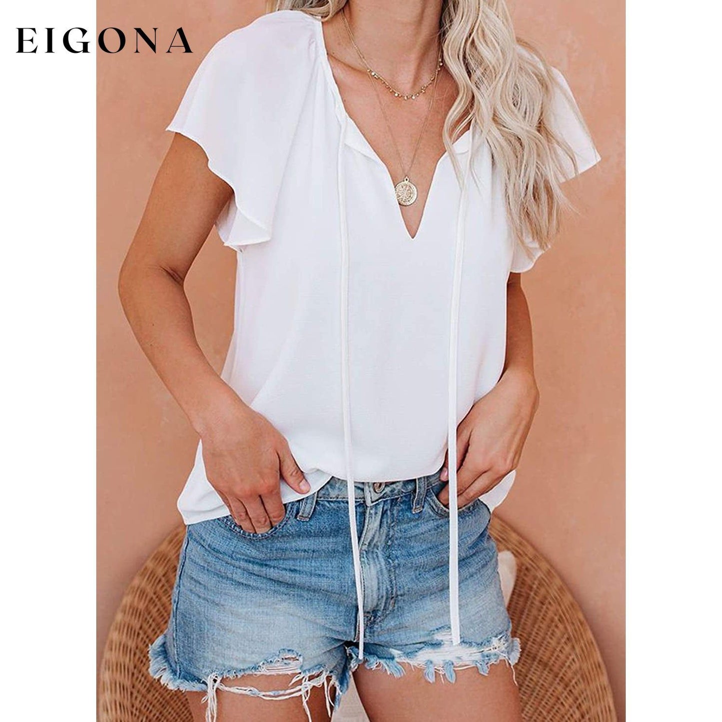 Women's Casual Boho V Neck Tops Drawstring T Shirt __stock:200 clothes refund_fee:1200 tops