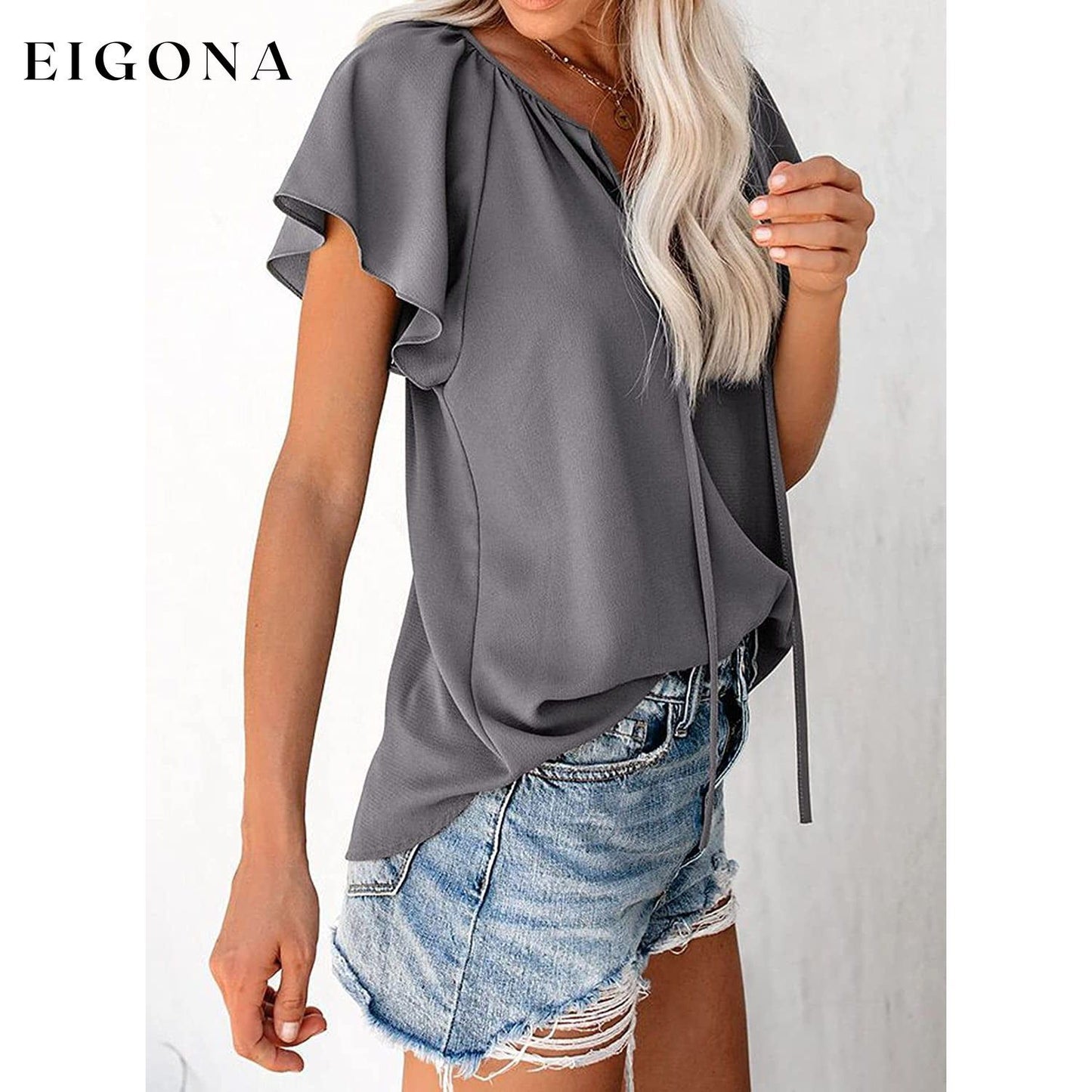 Women's Casual Boho V Neck Tops Drawstring T Shirt __stock:200 clothes refund_fee:1200 tops