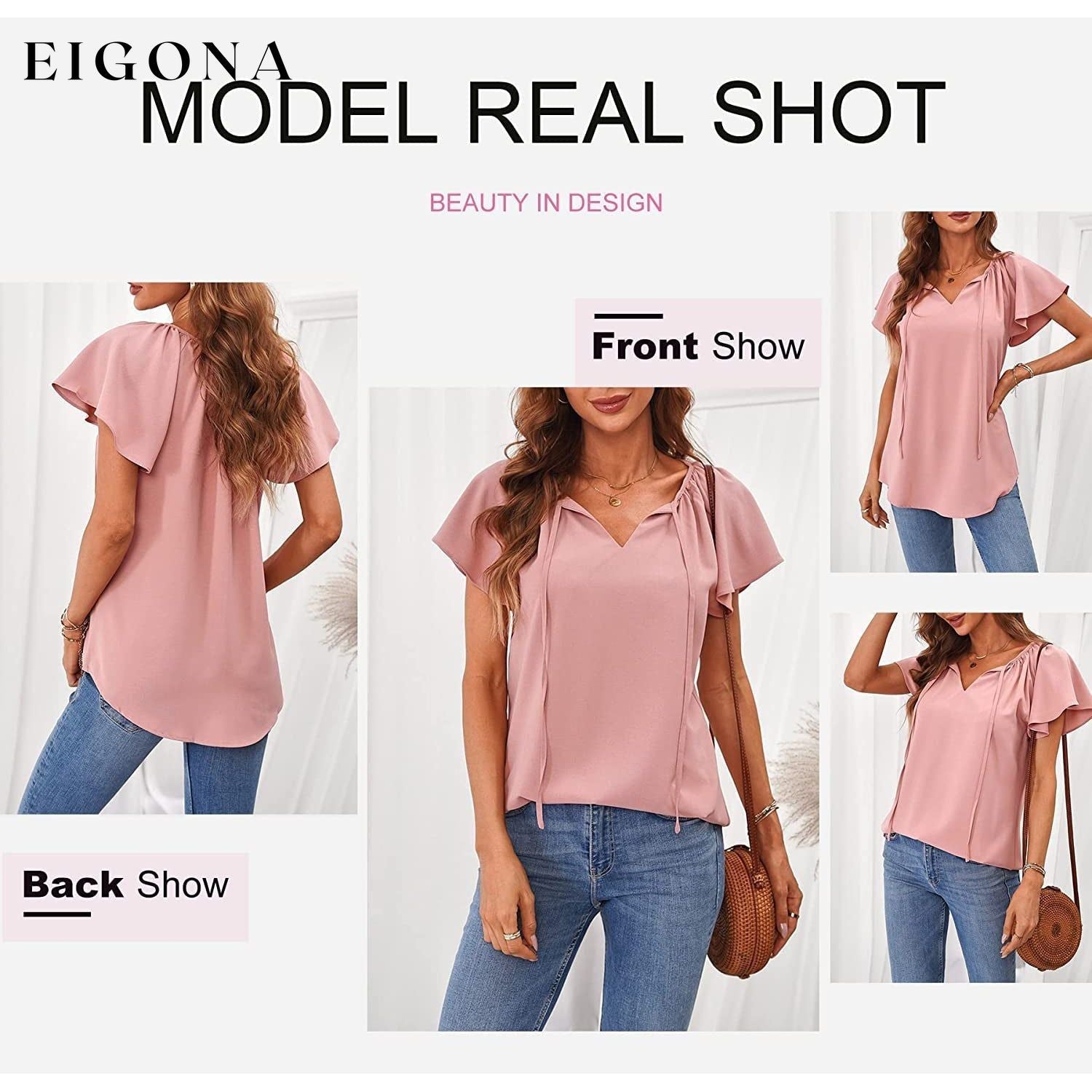 Women's Casual Boho V Neck Tops Drawstring T Shirt __stock:200 clothes refund_fee:1200 tops