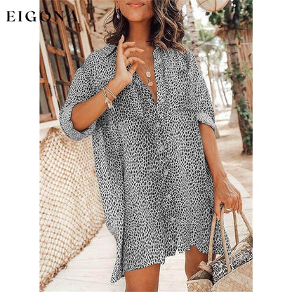 Women's Casual Leopard Print Shirt Dress Gray __stock:200 casual dresses clothes dresses refund_fee:1200