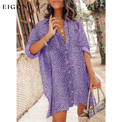 Women's Casual Leopard Print Shirt Dress Purple __stock:200 casual dresses clothes dresses refund_fee:1200