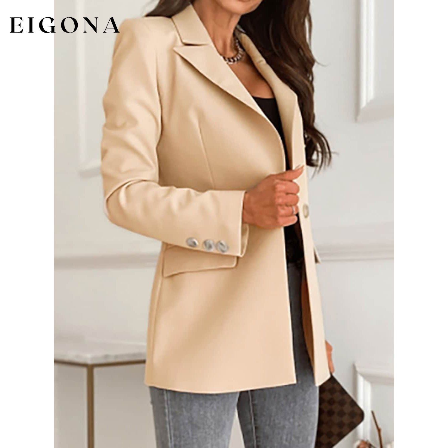 Women's Casual Long Sleeve Blazer Khaki __stock:200 Jackets & Coats refund_fee:1200