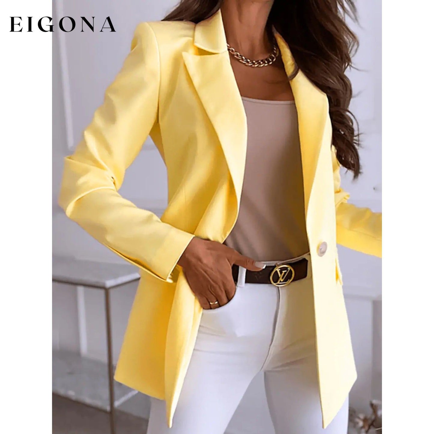 Women's Casual Long Sleeve Blazer Yellow __stock:200 Jackets & Coats refund_fee:1200