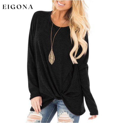Women's Casual Long Sleeve Solid T-Shirts Black clothes refund_fee:800 tops