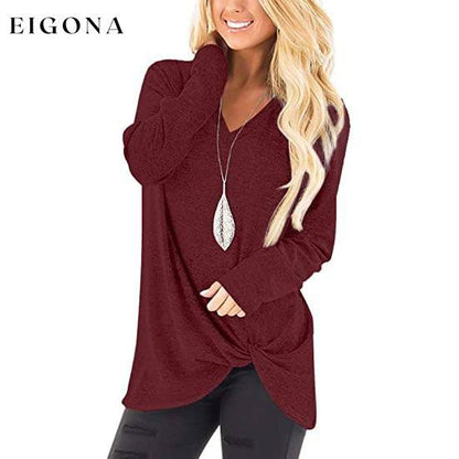 Women's Casual Long Sleeve Solid T-Shirts Burgundy clothes refund_fee:800 tops