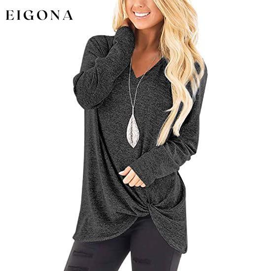 Women's Casual Long Sleeve Solid T-Shirts Dark Gray clothes refund_fee:800 tops