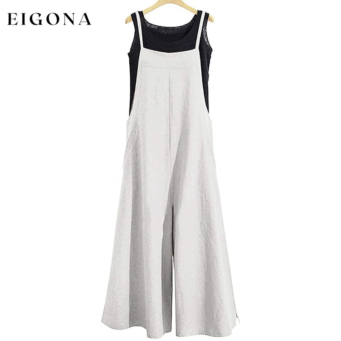 Women's Casual Loose Long Wide Leg Jumpsuits Cream __stock:200 casual dresses clothes dresses refund_fee:1200