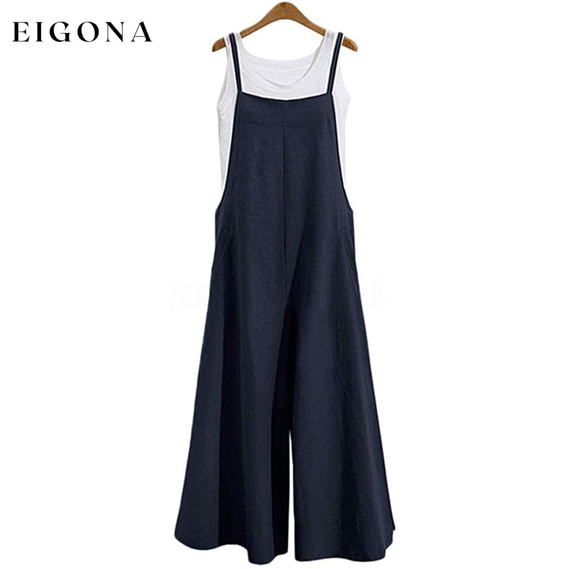 Women's Casual Loose Long Wide Leg Jumpsuits Navy Blue __stock:200 casual dresses clothes dresses refund_fee:1200