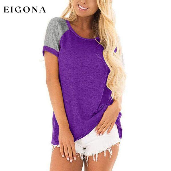 Women's Casual Short Sleeve T-Shirts Purple __stock:200 clothes refund_fee:1200 tops